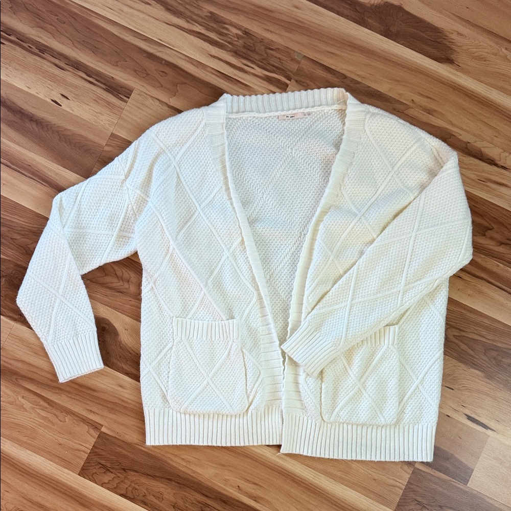 Mi Ami Cream Textured Cardigan Sweater
